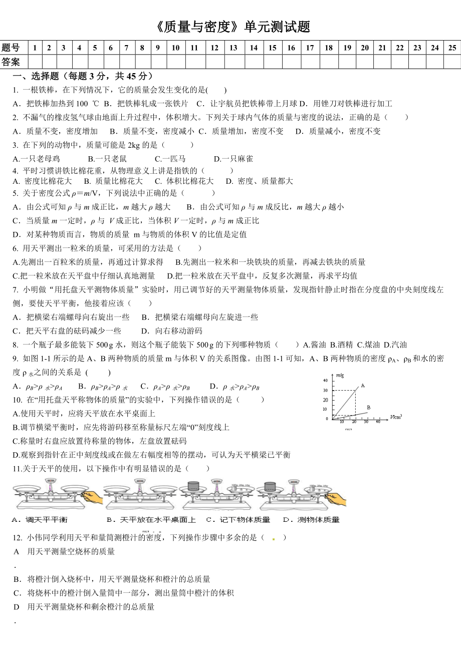 质量与密度单元测试题.doc_第1页