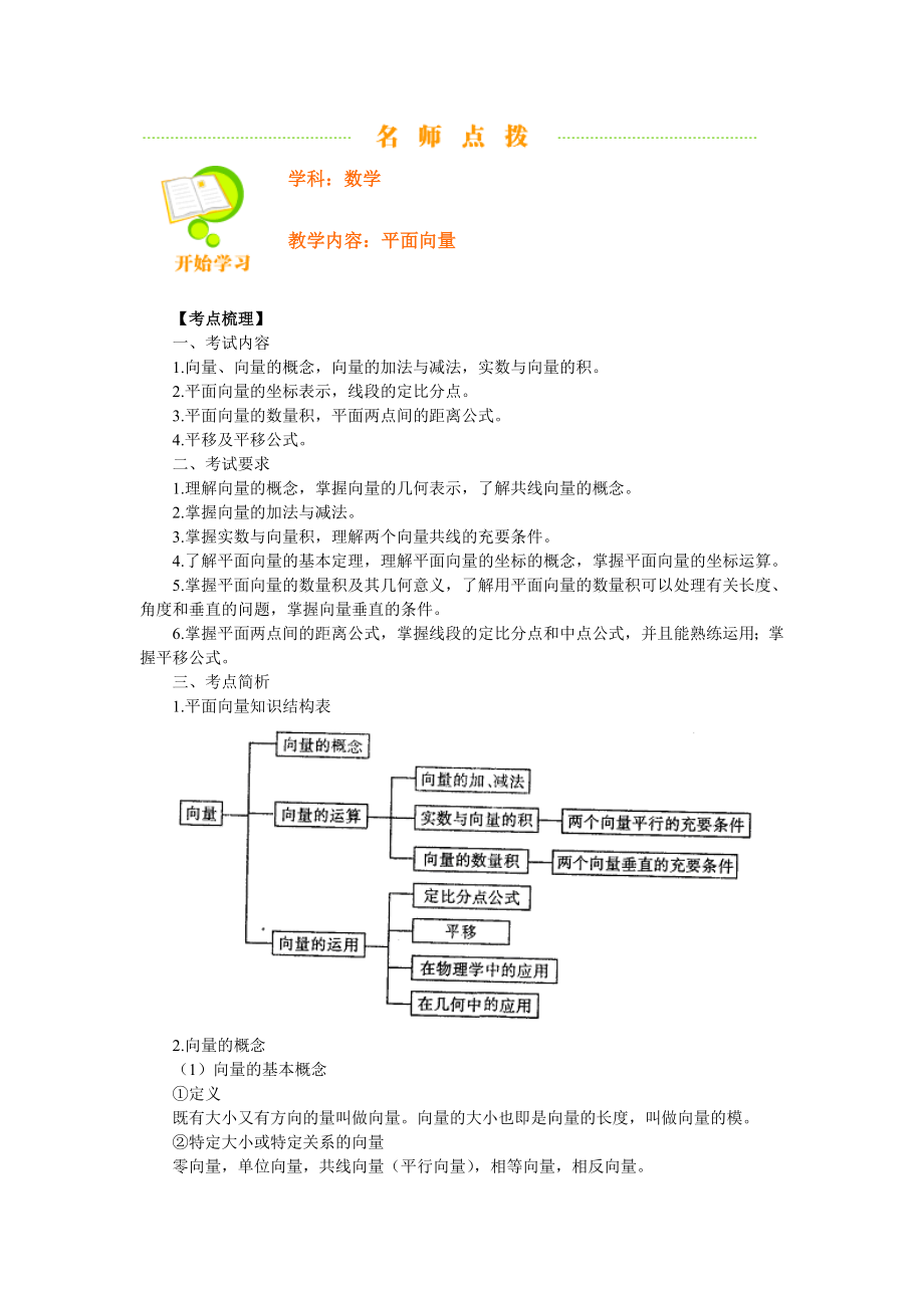 北大附中高考数学专题复习平面向量.doc_第1页