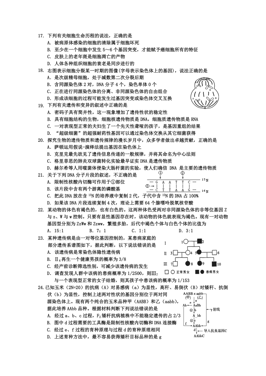 吉林省吉林市普通高中高三上学期期末考试生物.doc_第3页