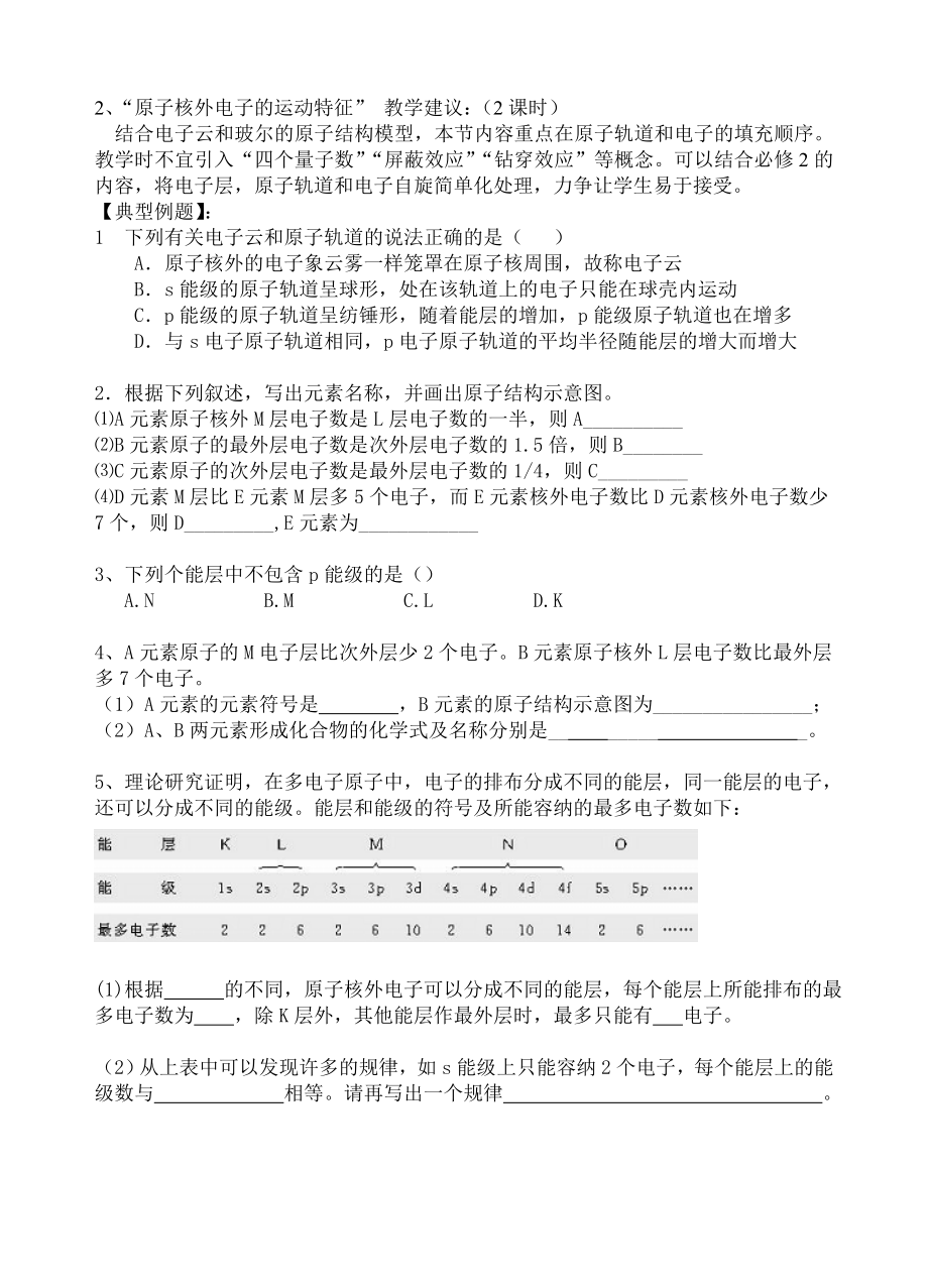 苏教版高二化学物质结构与物质(选修)阶段教学分析――专题2原子结构与元素的性质.doc_第2页