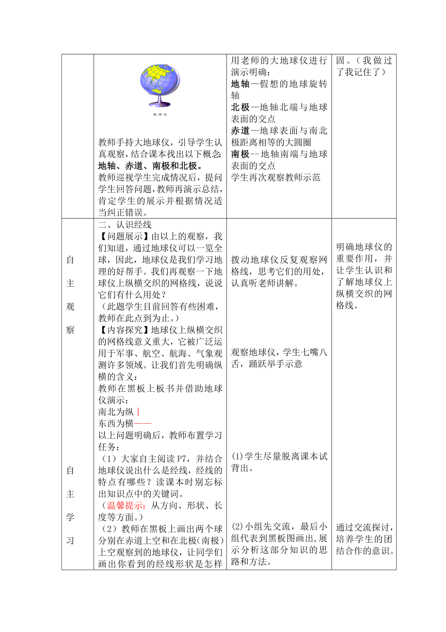 商务星球版地理七级上册第一章第二节《地球仪和经纬网》教学设计.doc_第2页