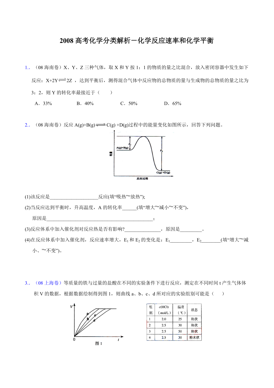 高考化学分类解析化学反应速率和化学平衡(无答案).doc_第1页