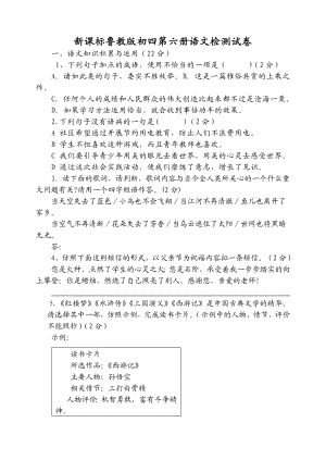 新课标鲁教版初四第六册语文检测试卷.doc