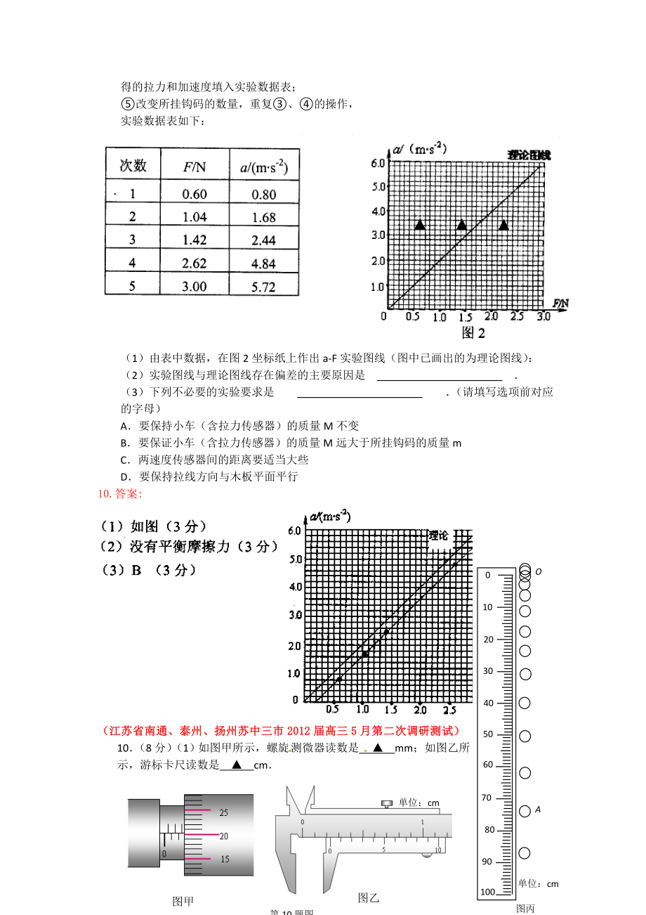 江苏5月各地高考模拟试题汇编力学实验.doc_第2页