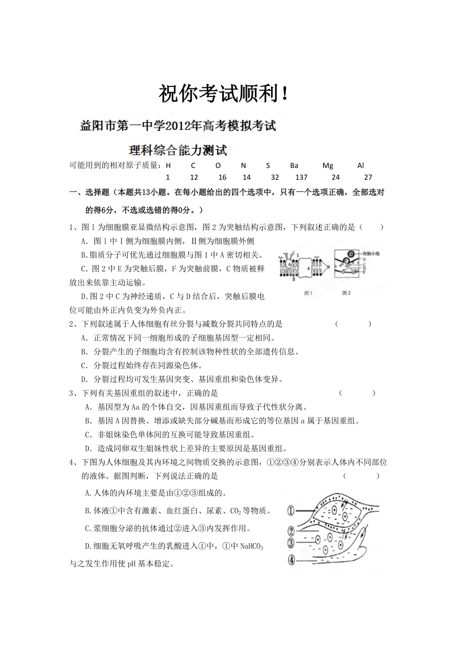 湖南省益阳一中高三下学期第九次月考理科综合试题.doc_第2页