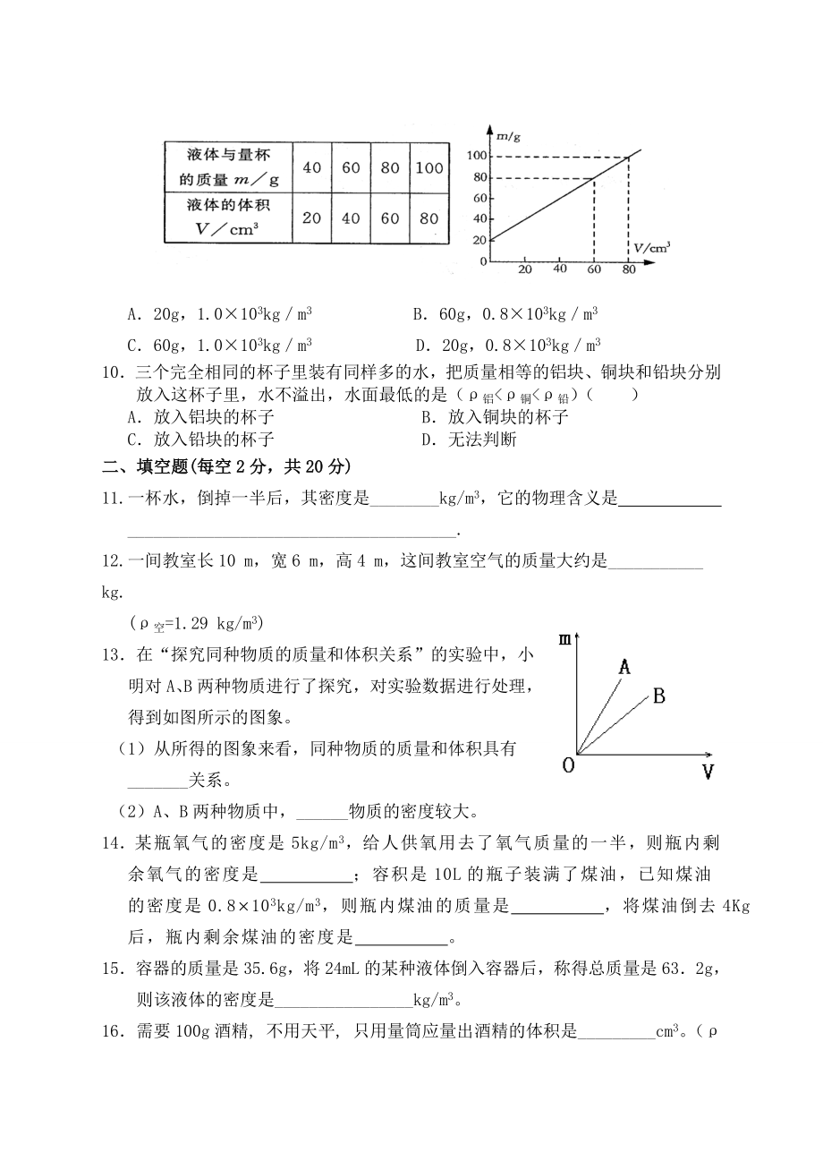 人教版初三物理单元测试题及答案　全册.doc_第2页