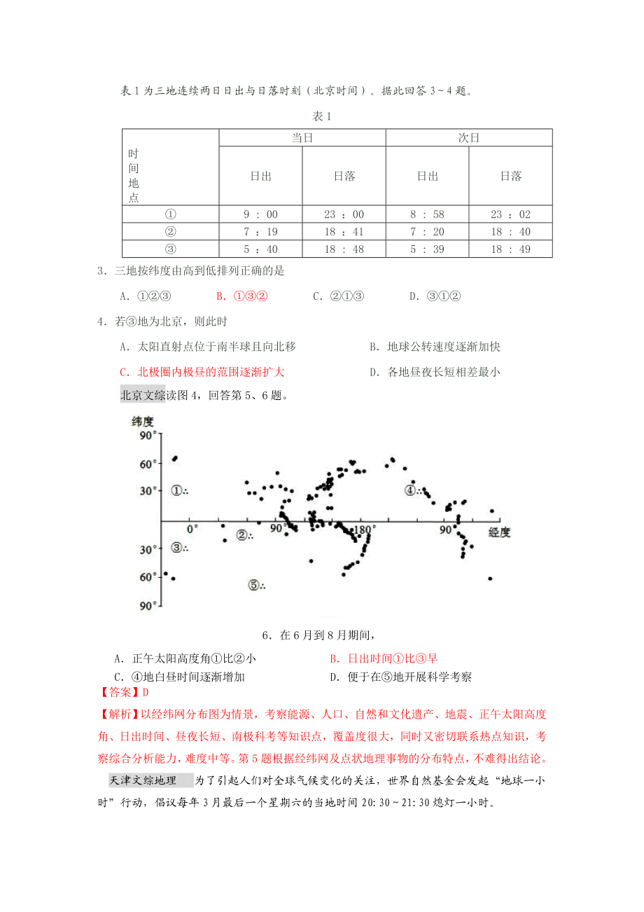 高考地理真题汇编01地球运动.doc_第2页