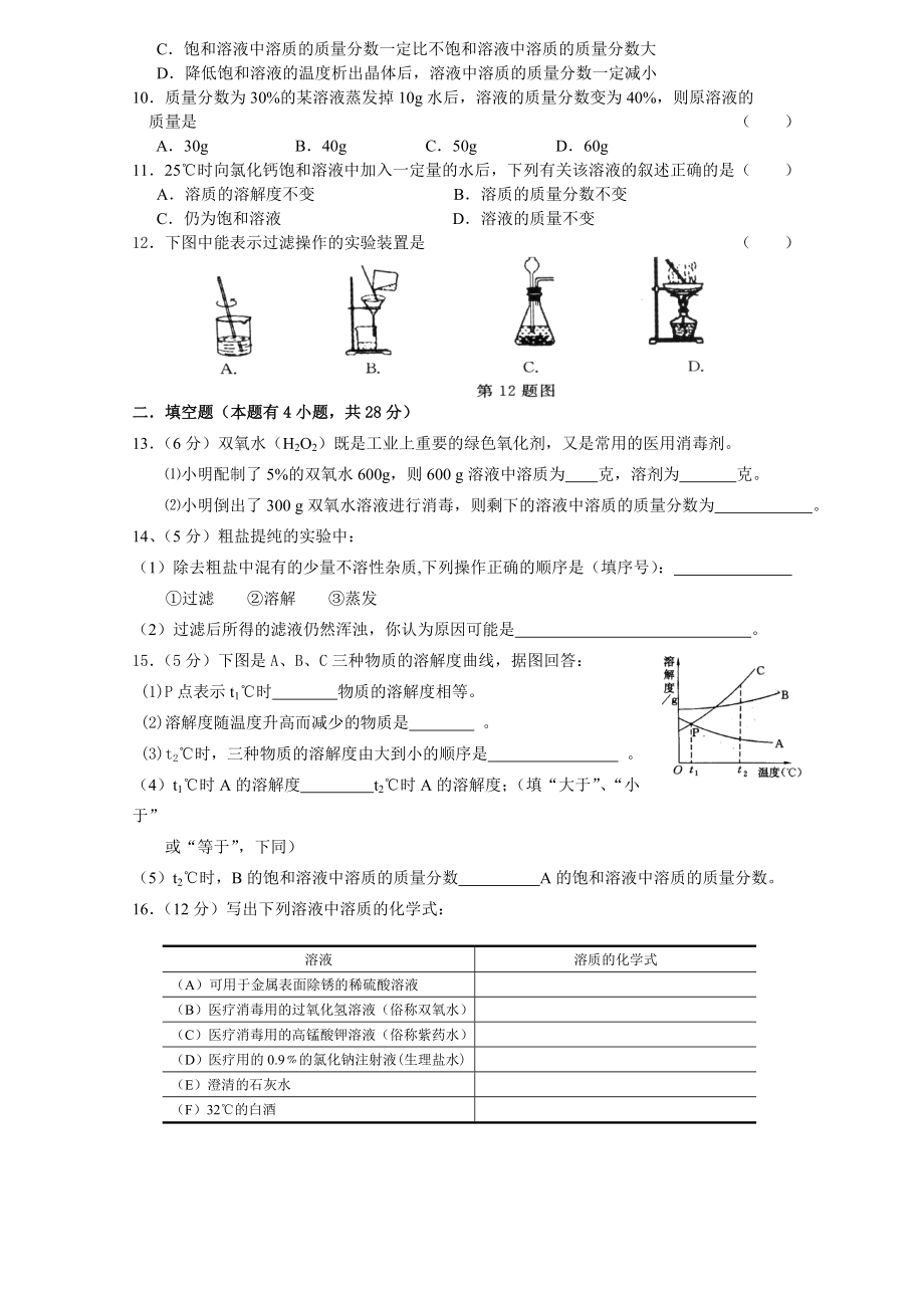 人教版九级化学第九单元测试题及答案【精】.doc_第2页