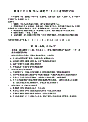 宁夏银川市唐徕回民中学高三12月月考理科综合试题及答案.doc