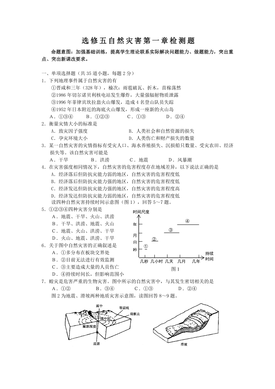 人教版高中地理选修五自然灾害第一章检测试题.doc_第1页