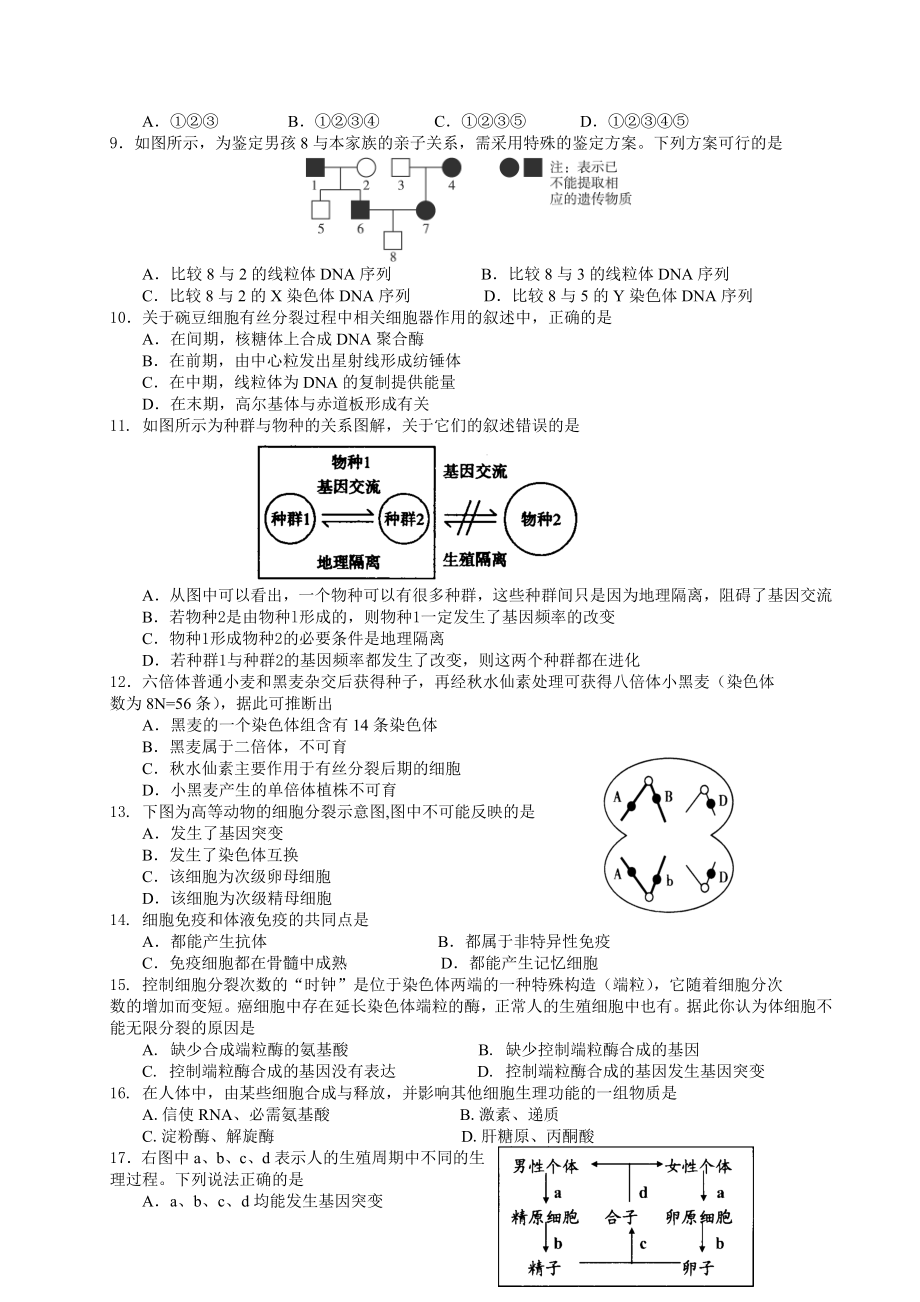 赣榆县第一中学高三生物综合练习.doc_第2页