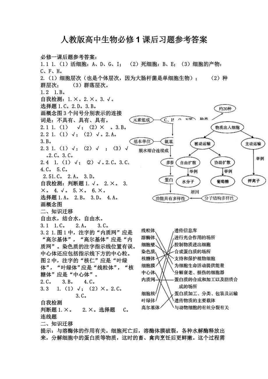 人教版高中生物必修1课后习题参考答案.doc_第1页