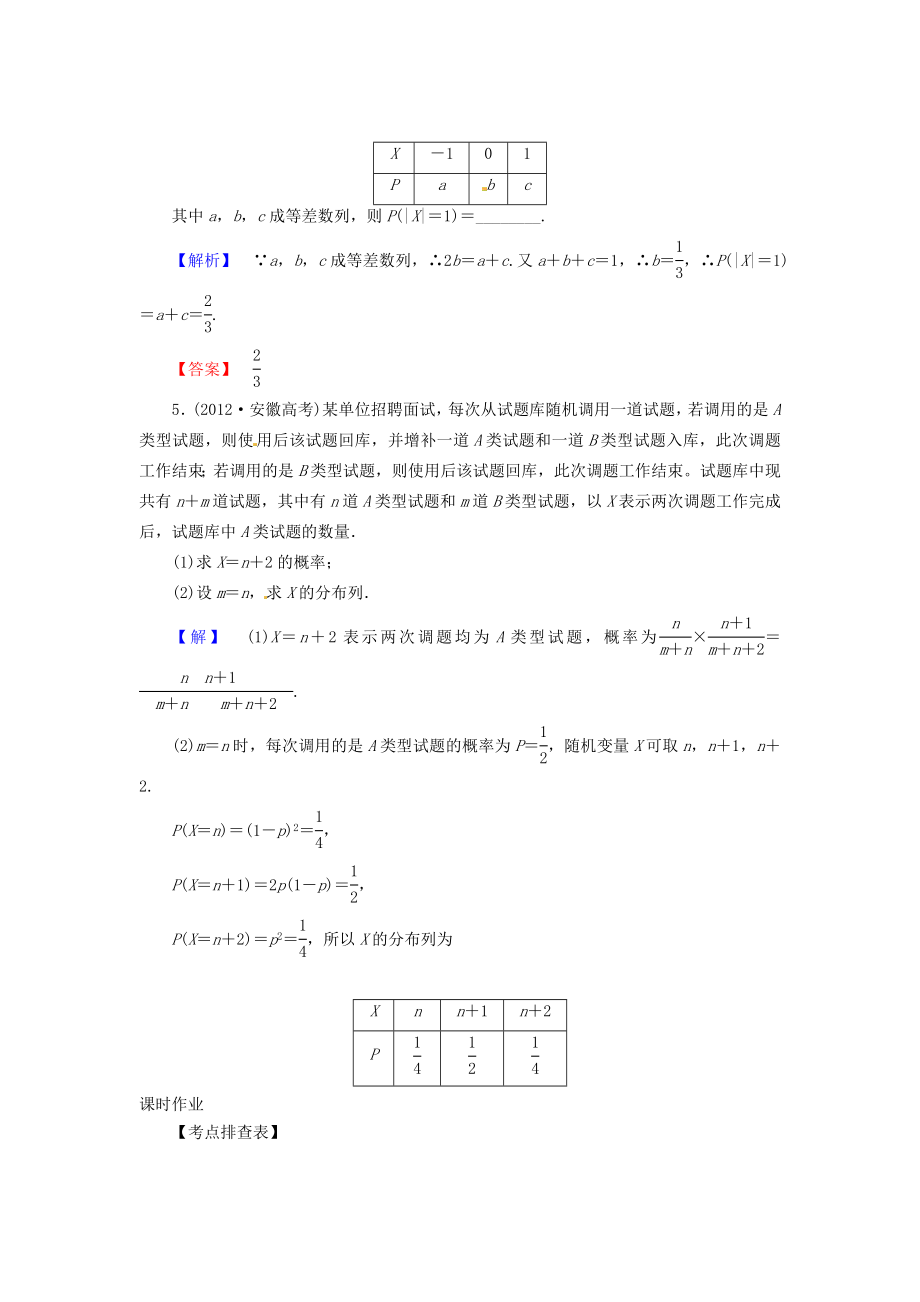 高考数学 106离散型随机变量及其分布列(理)配套作业 北师大版.doc_第2页