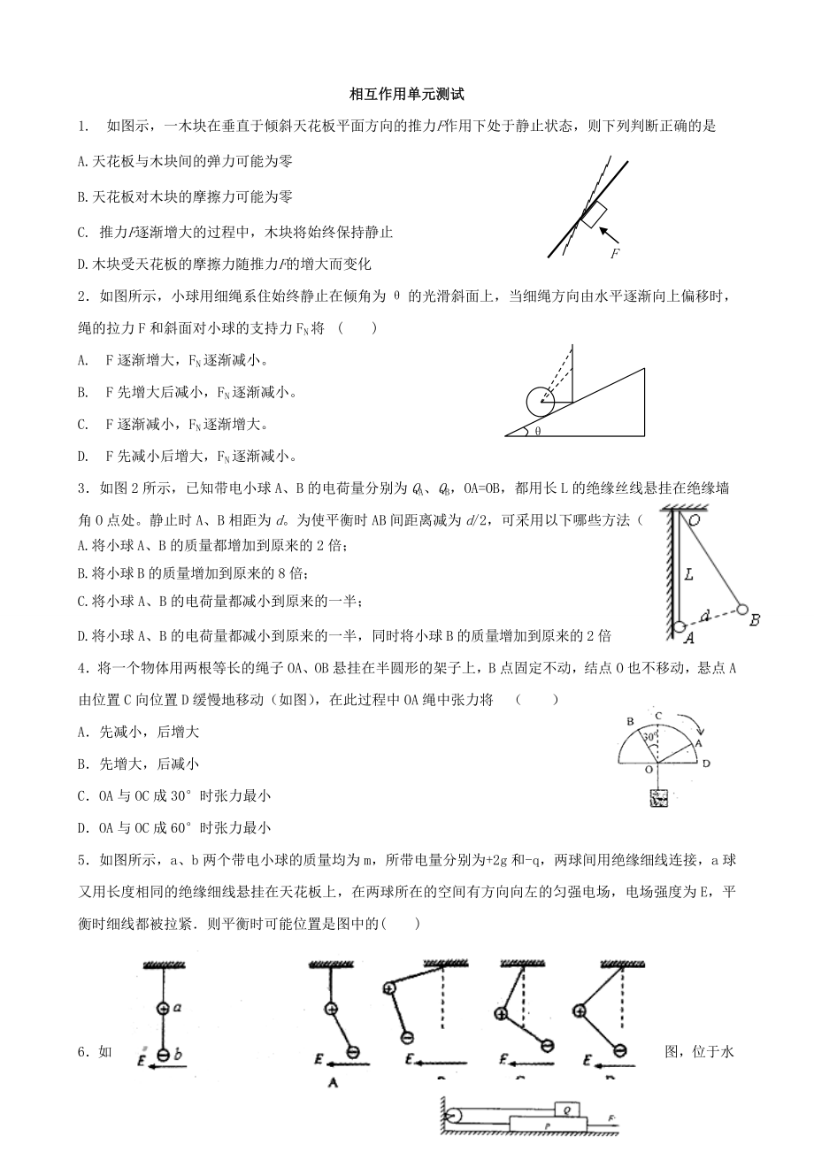 闽师堂资料之高考物理第一轮总复习练习相互作用单元测试.doc_第1页