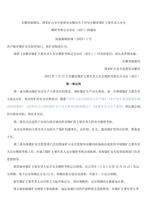 安徽省能源局、国家矿山安全监察局安徽局关于印发安徽省煤矿主要负责人安全履职考核记分办法(试行)的通知.docx