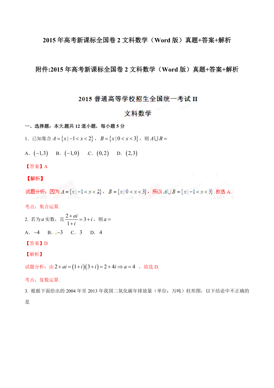 高考新课标全国卷2文科数学（Word版）真题+答案+....doc_第1页