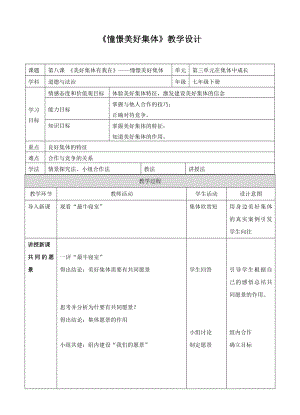 《道德与法治》七年级《憧憬美好集体》教学设计-优质.doc