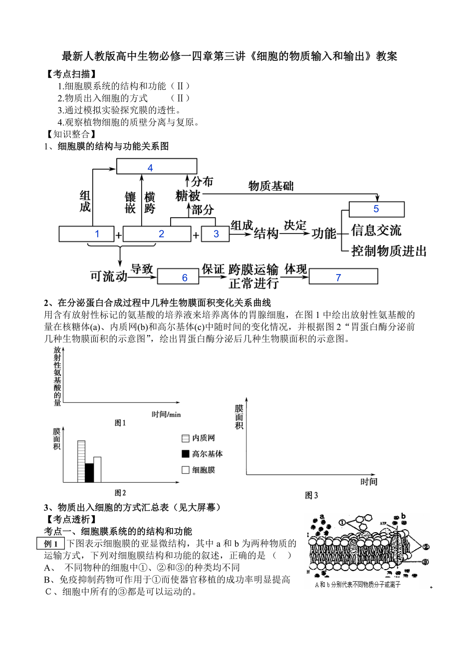 最新人教版高中生物必修一四章第三讲《细胞的物质输入和输出》教案.doc_第1页