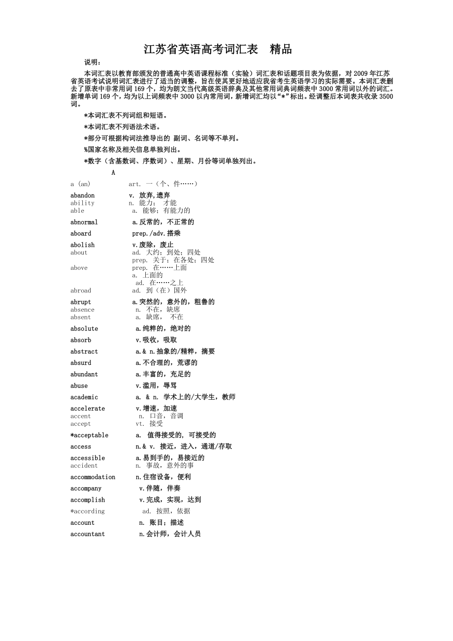 江苏省英语高考词汇表　精品.doc_第1页