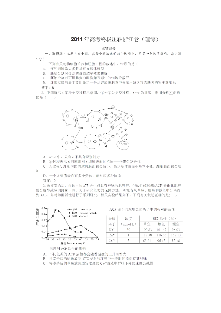 浙江省高三最后模拟练兵训练试卷.doc_第1页