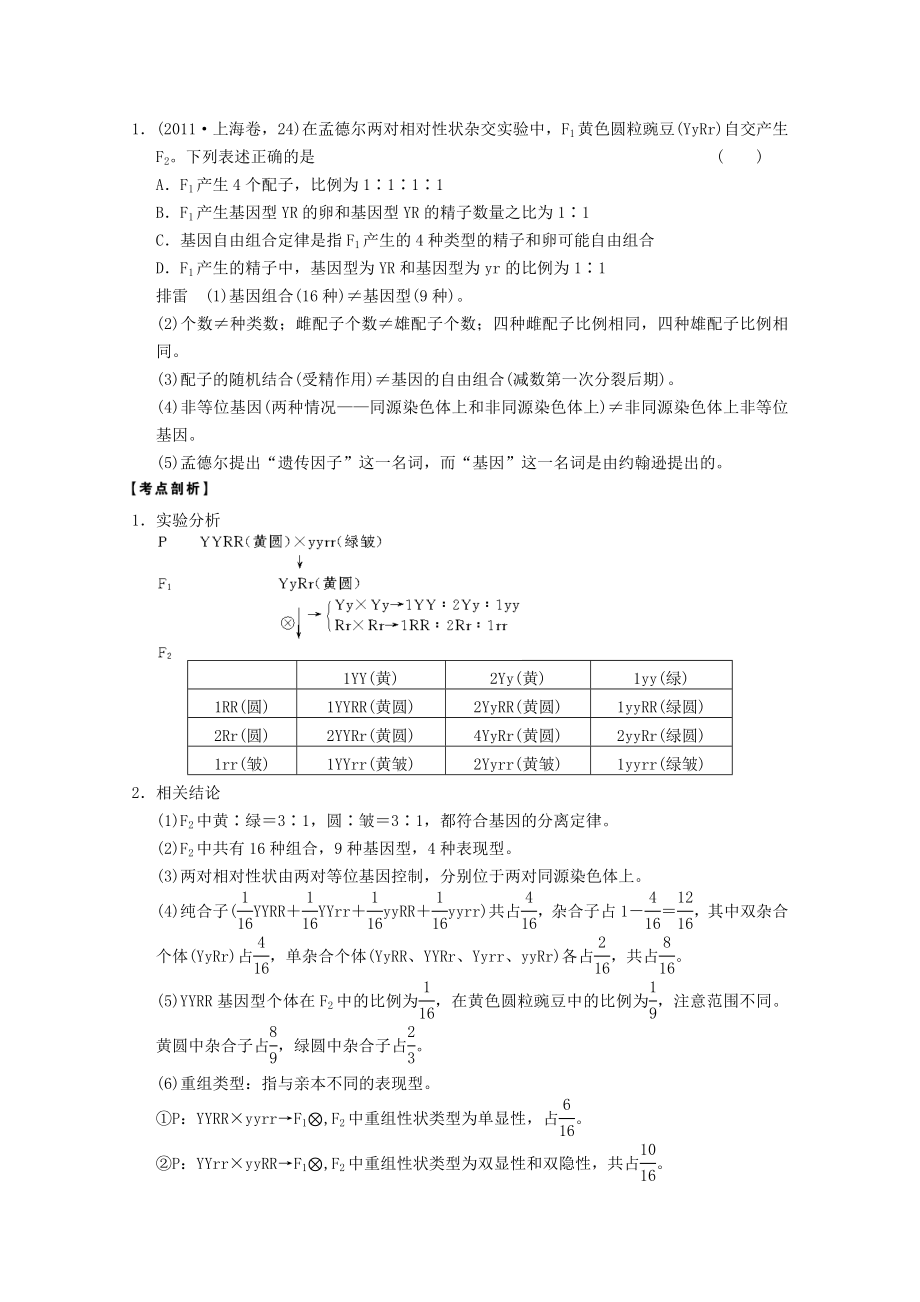 XX中学高三生物一轮复习第五单元-孟德尔的豌豆杂交实验二教案.doc_第3页