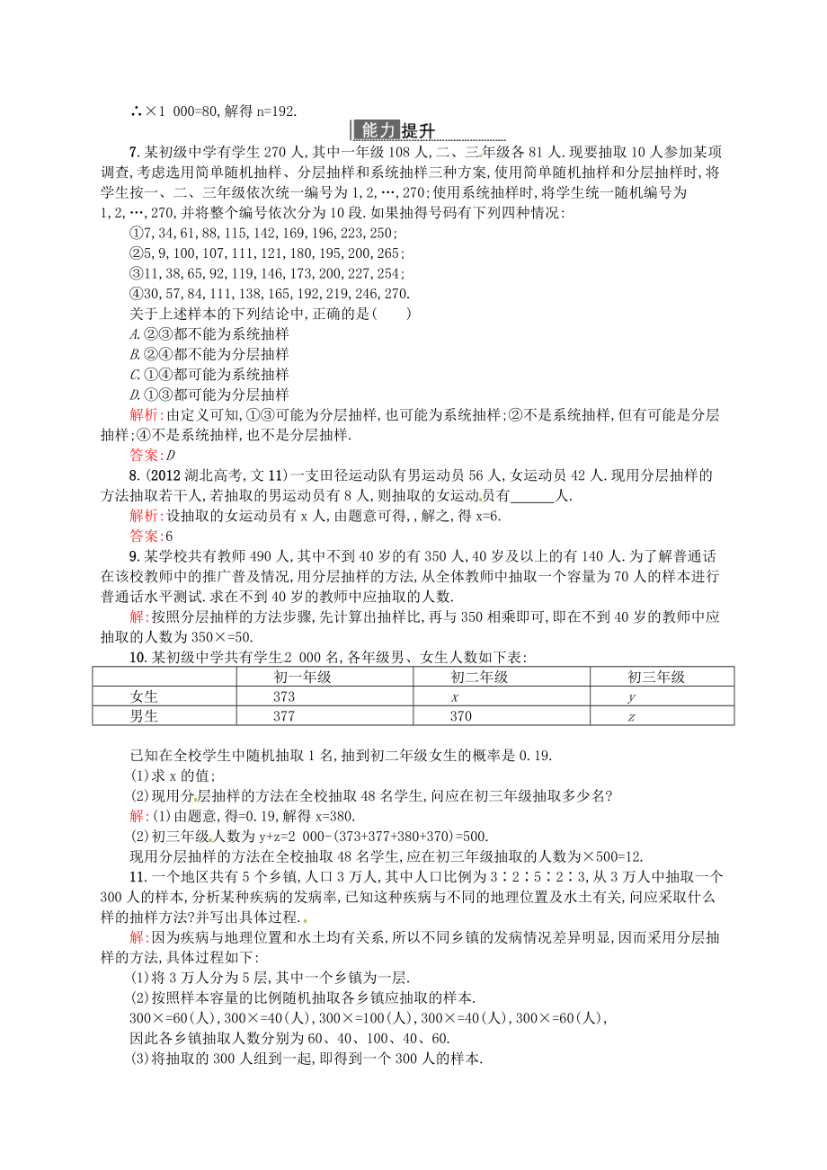 高中数学 213 分层抽样配套训练 新人教A版必修3.doc_第2页