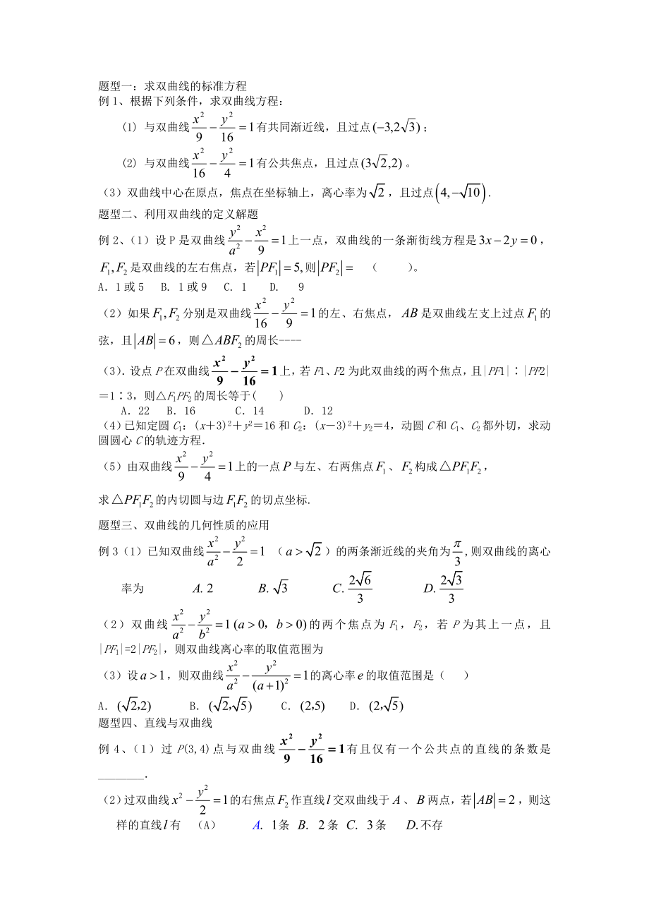 原创双曲线专题训练.doc_第1页