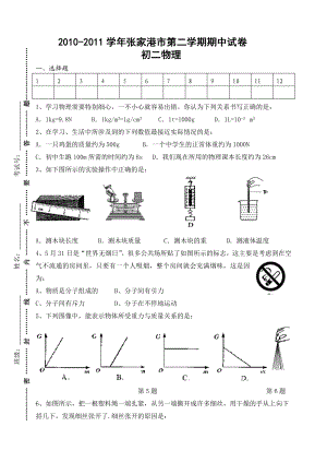 初二物理第二学期期中试卷.doc