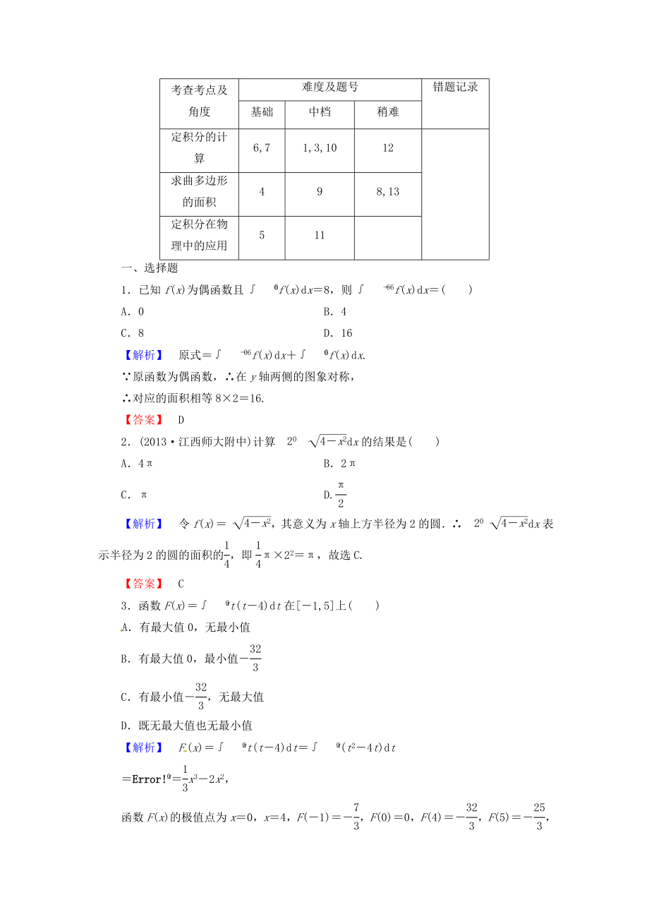 高考数学 212定积分与微积分基本定理(理)配套作业 北师大版.doc_第3页