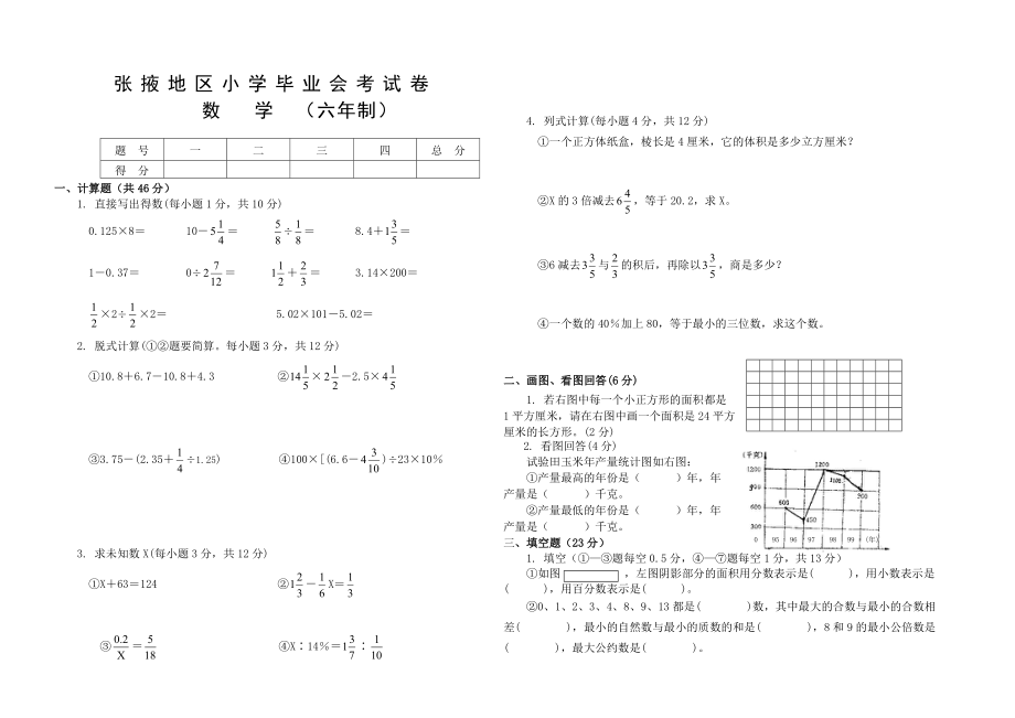 小学数学毕业会考试卷3.doc_第1页