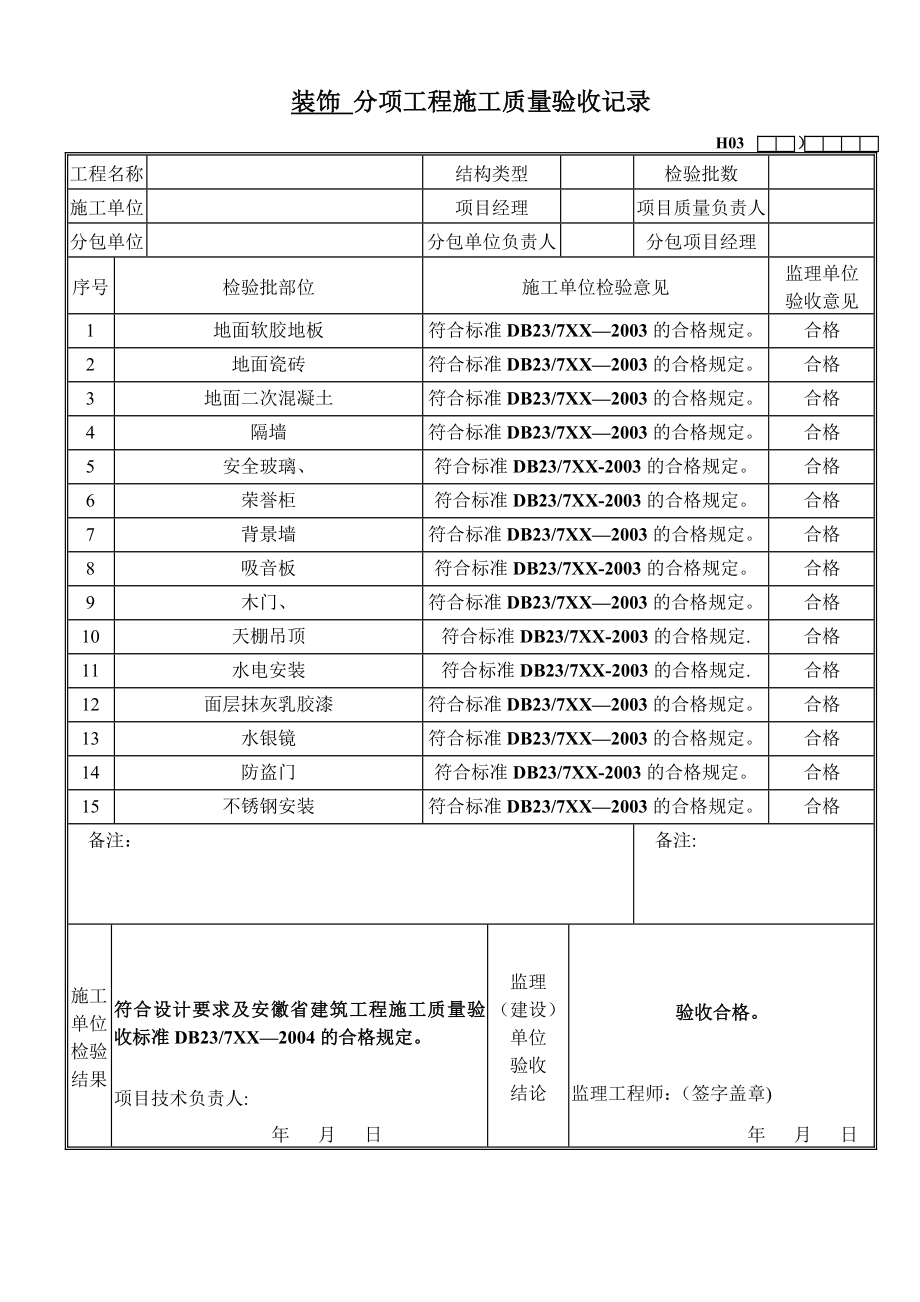 DB23装饰工程检验批资料全套.doc_第1页