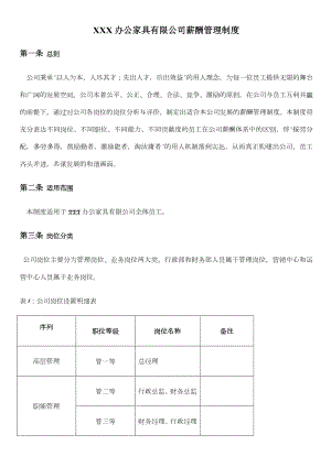 XX办公家具有限公司薪酬管理制度.doc