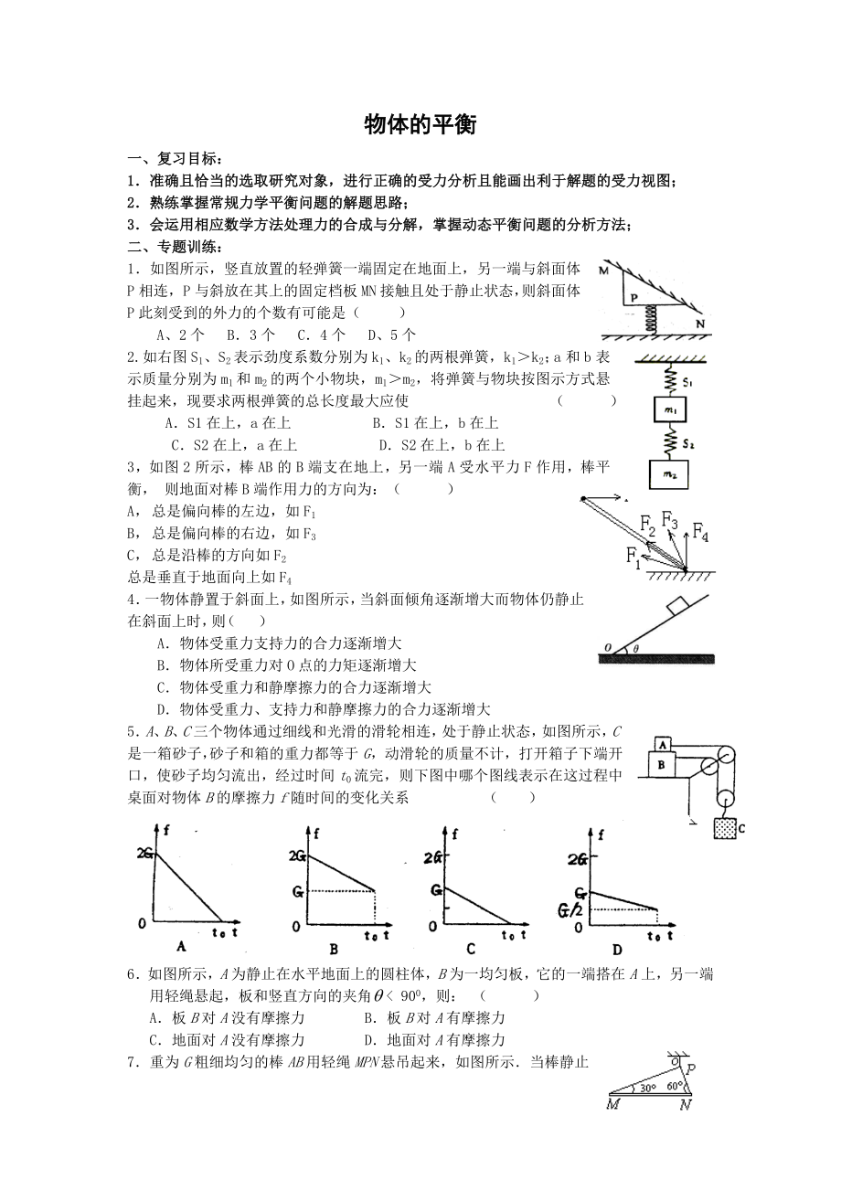 高考物理训练物体的平衡.doc_第1页