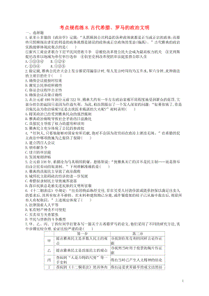 （浙江专用）高考历史二轮复习 考点规范练8 古代希腊、罗马的政治文明.doc