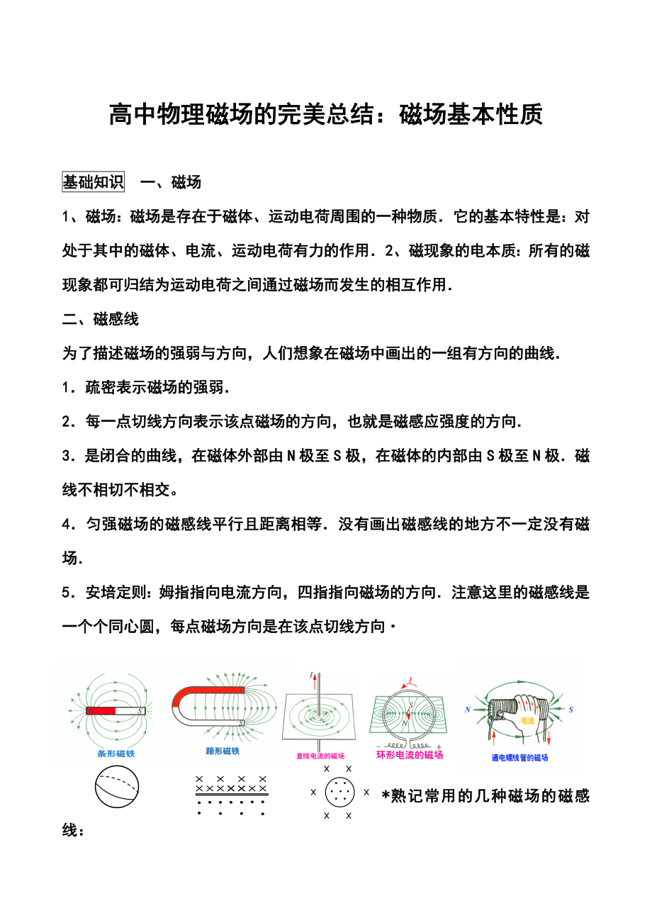 高中物理磁场的完美总结：磁场基本性质.doc_第1页