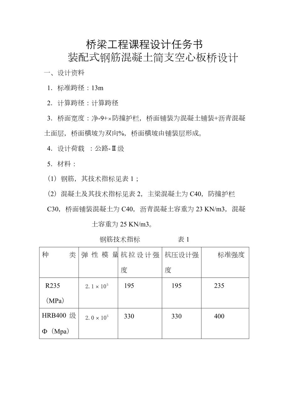 装配式钢筋混凝土简支空心板桥设计说明书.doc_第1页