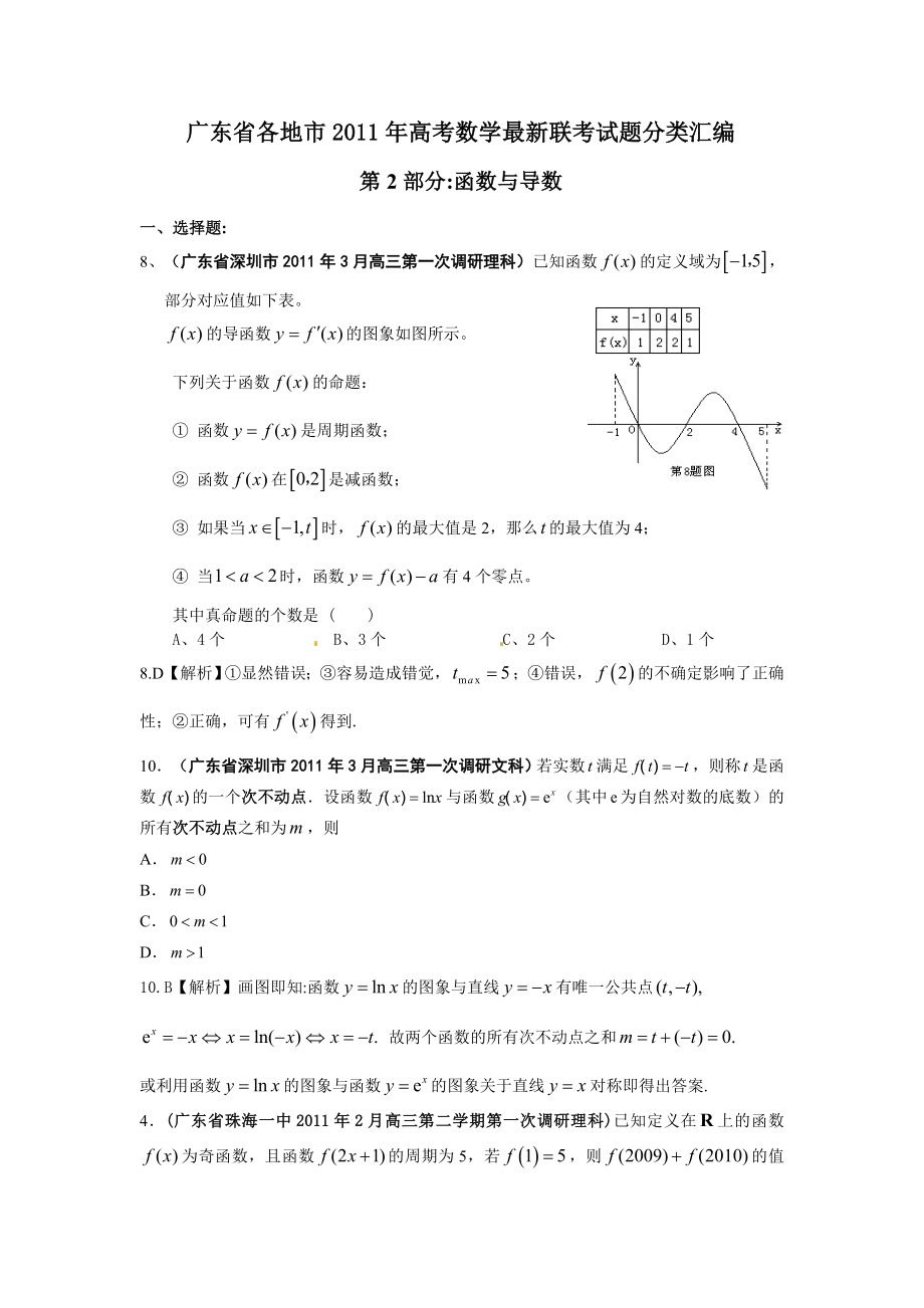 【3月最新】广东省各地市高考数学最新联考试题分类汇编第2部分函数与导数doc下.doc_第1页