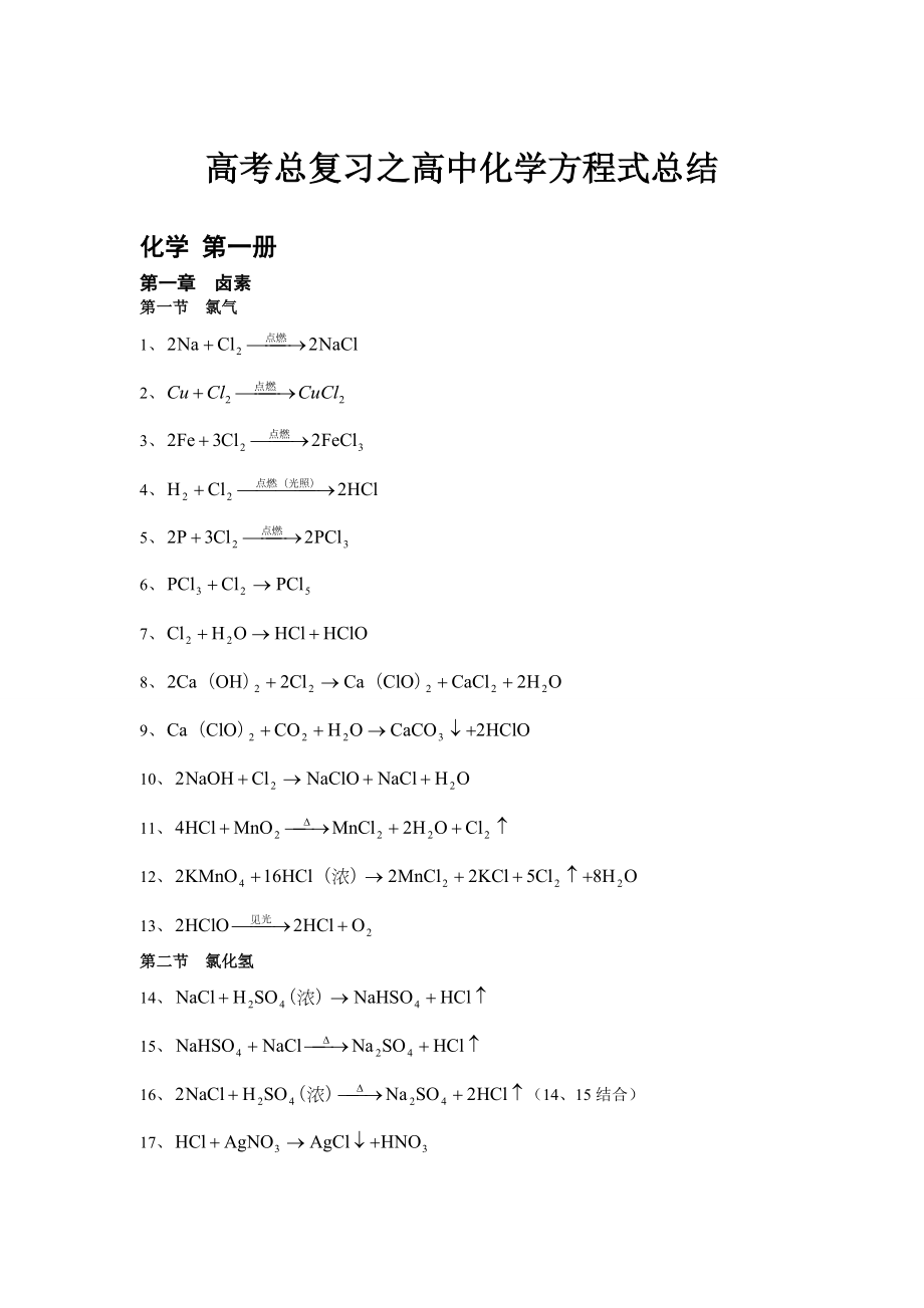 高考总复习之高中化学方程式总结.doc_第1页