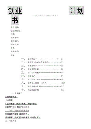 SIYB创业计划书空白模板.doc