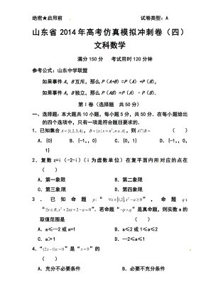 山东省高三高考仿真模拟冲刺考试（四）文科数学试题及答案.doc