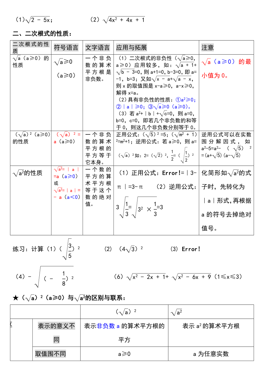 八年级下册数学--二次根式知识点整理.doc_第2页