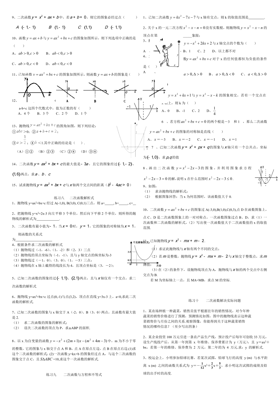 二次函数基础逐步分类练习题包含答案精编版.doc_第3页