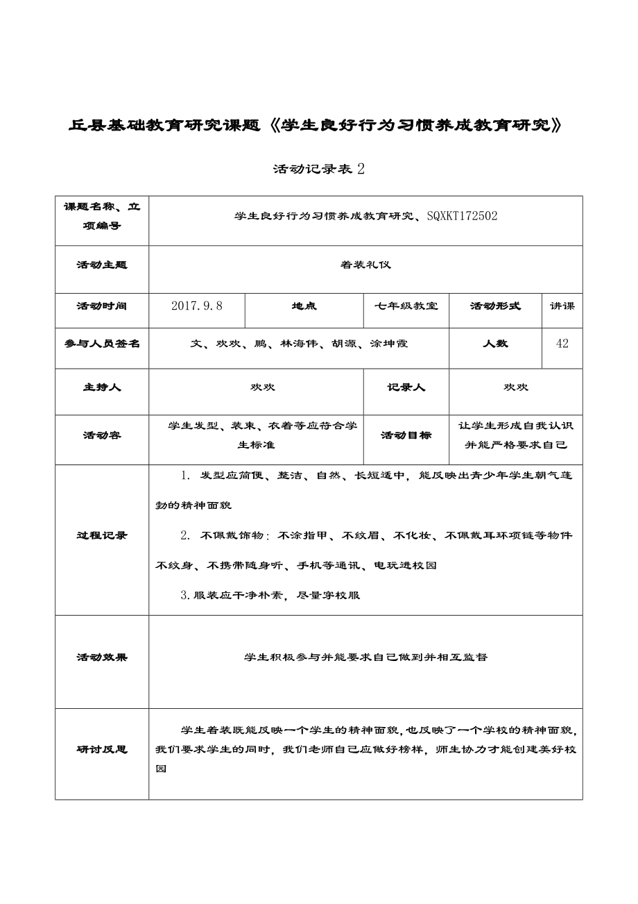 全面学生良好行为习惯养成精彩活动记录簿表格.doc_第2页