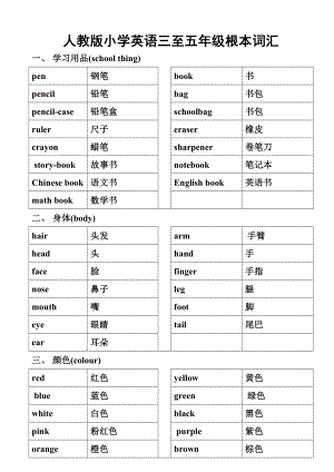 人教版小学英语三至五年级基本词汇(最全面最优化版).doc