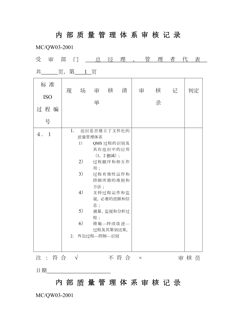 内部质量体系审核记录.doc_第1页