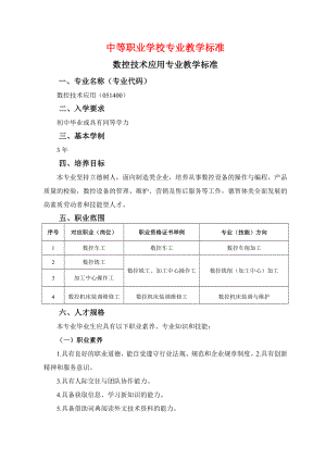 中等职业学校专业教学标准(数控技术应用专业).doc