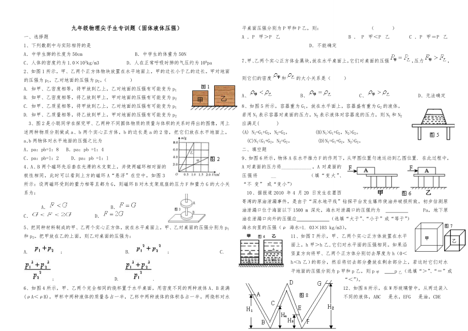 九年级物理第一轮复习压强和液体压强提高训练及答案.doc_第1页