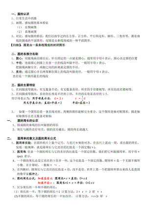 六年级数学上圆的知识点讲解和练习题.doc