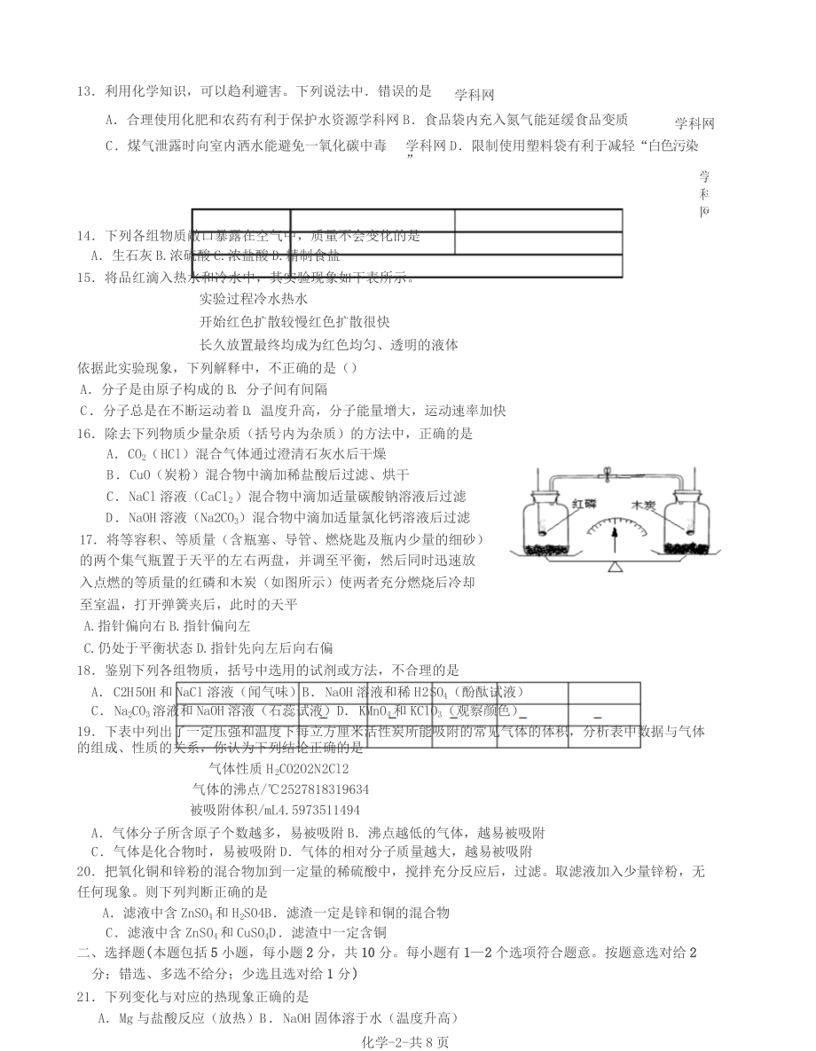 中考复习初中化学经典模拟题及答案.doc_第2页