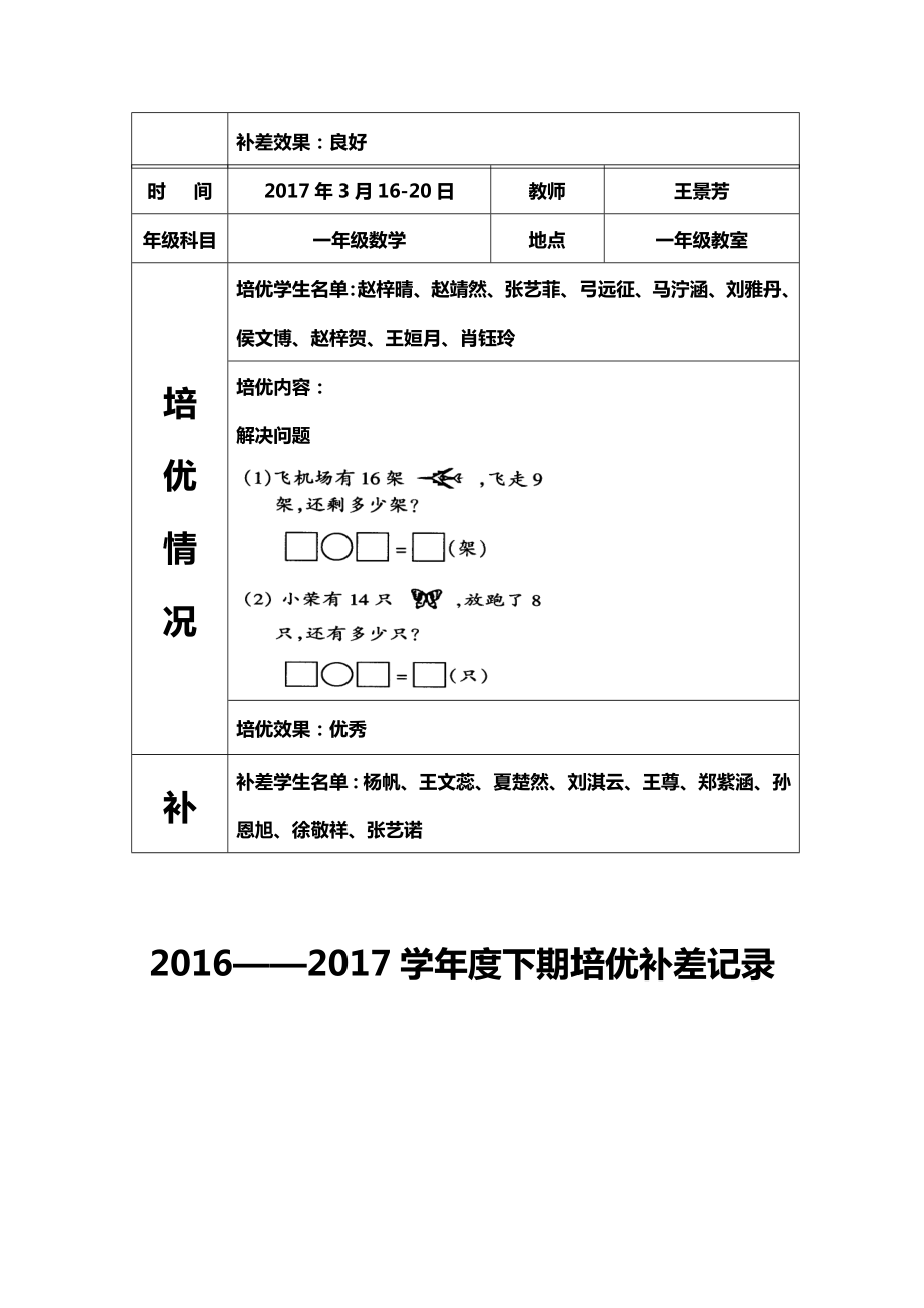 下学期一年级数学培优补差记录.doc_第2页